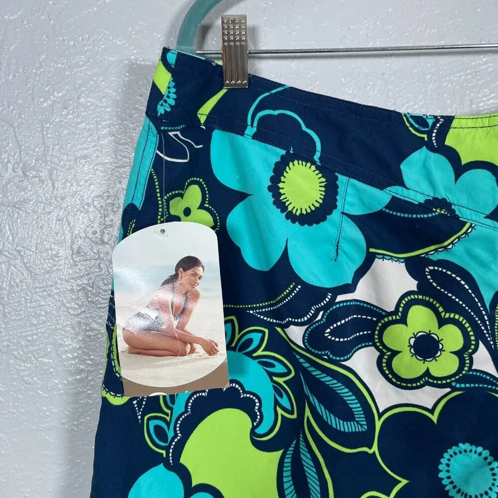 Vintage Catalina Girls XL Blue Green Floral Board Short Tankini Set Coconut Girl